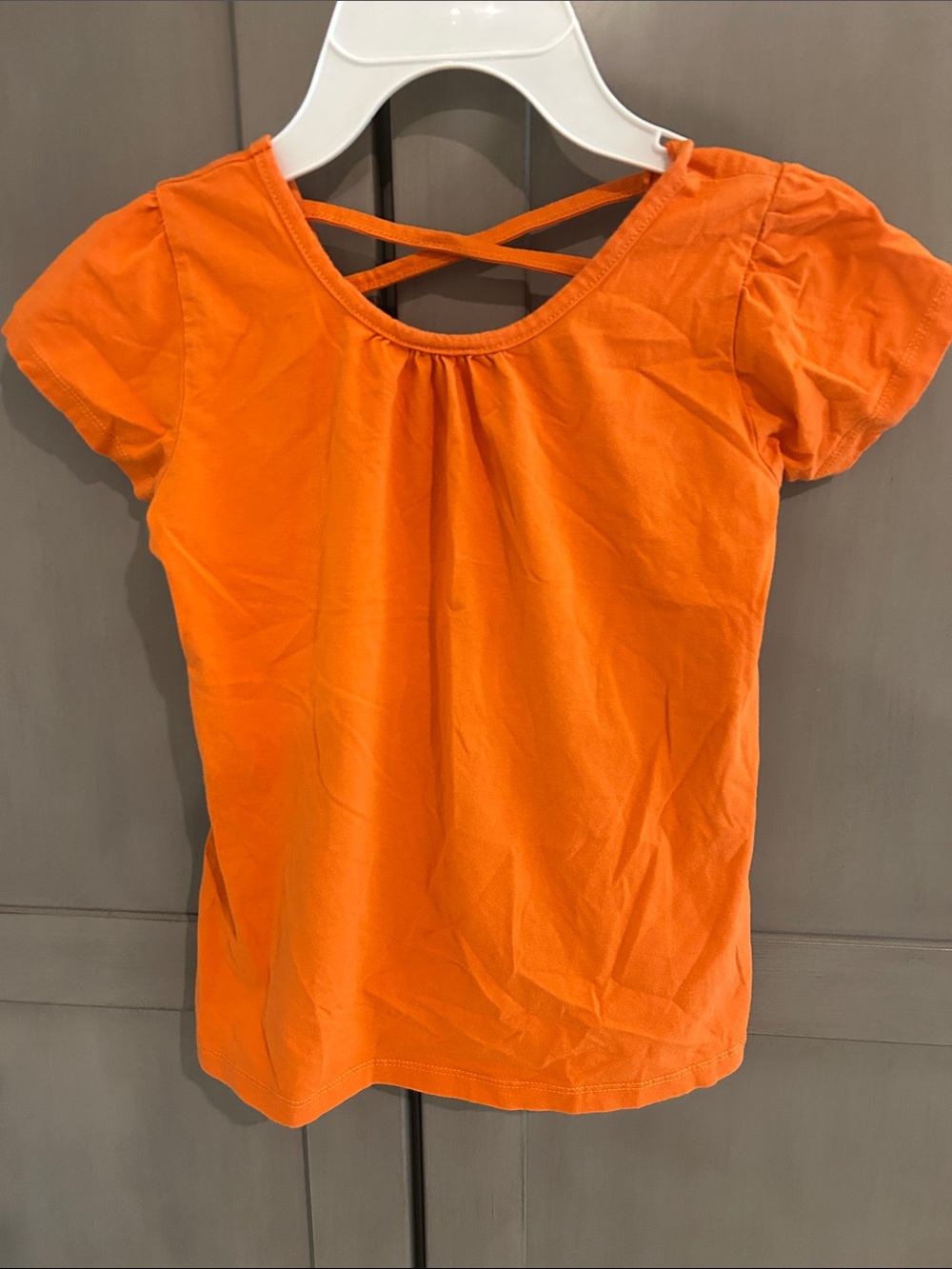 Women’s Orange Short Sleeve Top with Crisscross Back